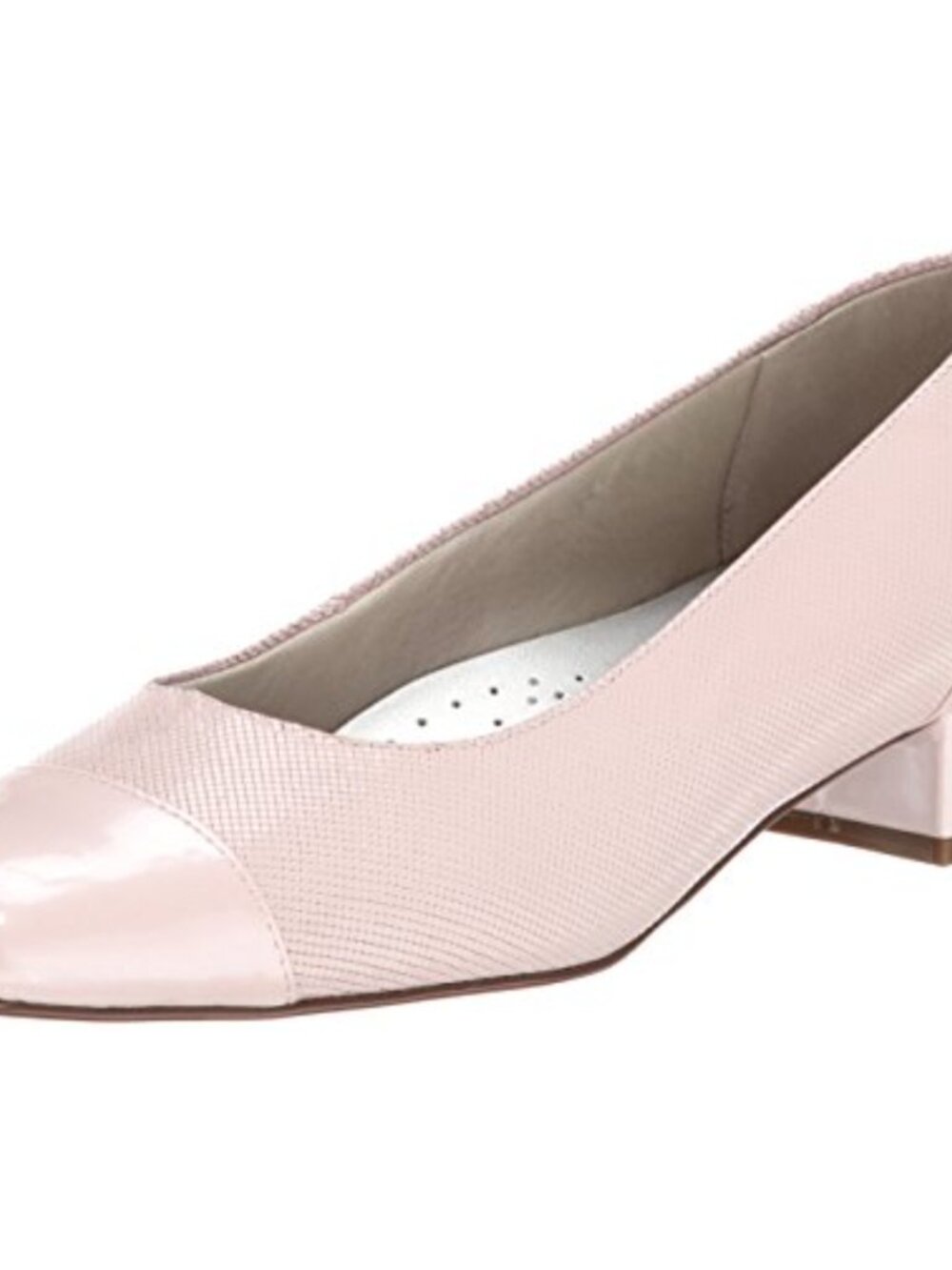 Leather Dress Pump Chunky Heel Shiny Cap Toe Slit Vamp